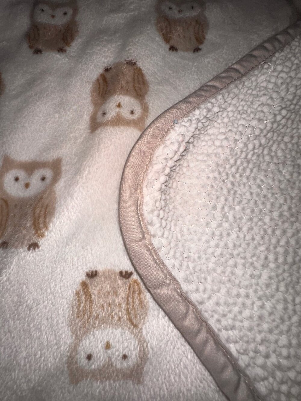 Carter's Owl Baby Blanket Security Lovey Sherpa Brown Gray Tan brown Cream